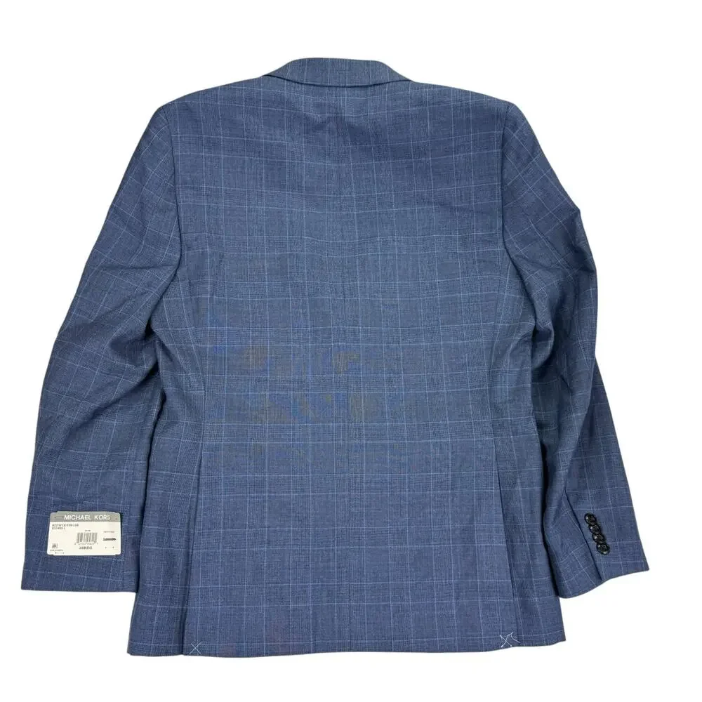 Michael Kors Mens Classic Fit Plaid Stretch Wool Blend Suit Jacket Navy Blue 38R